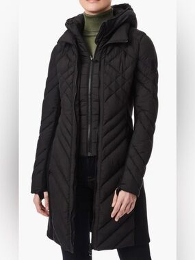 New! Bernardo Black Quilted Long Double Linned Puffer Coat — Size Medium